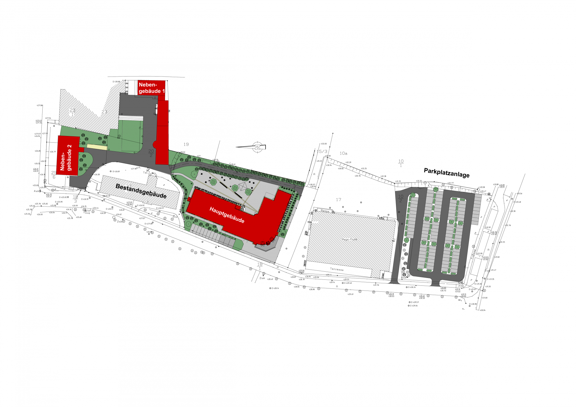 Lageplan mit Au&szlig;enanlagen und Parkplatz